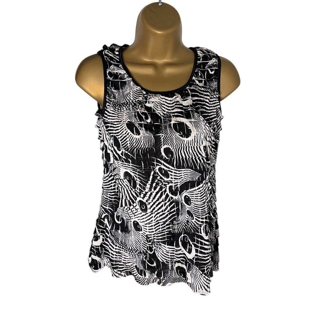Notations Tiered Sleeveless Blouse Black White Small
